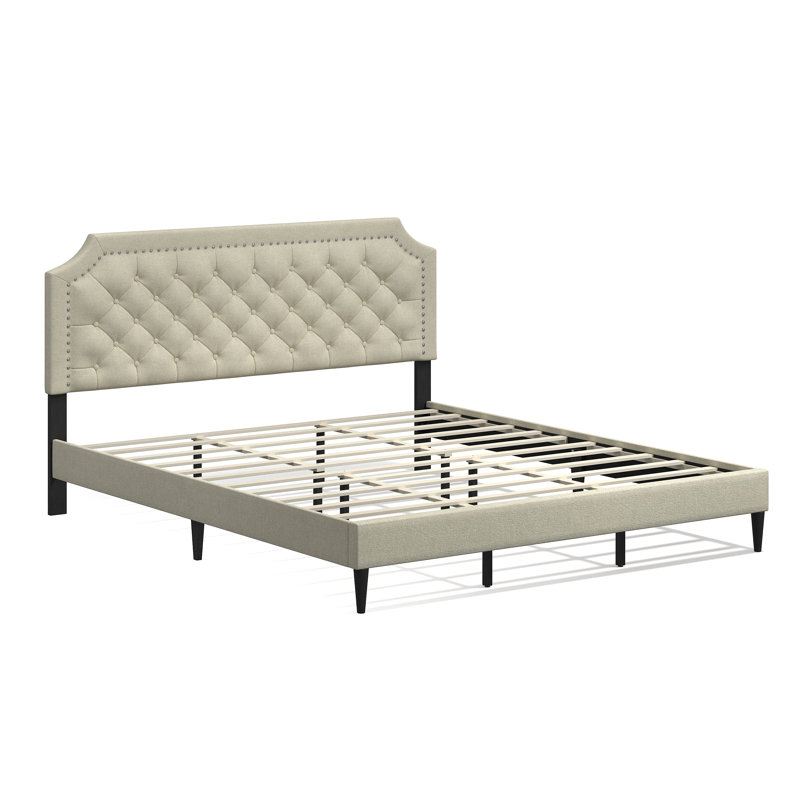 Asenet Upholstered Platform Bed, Beige, King