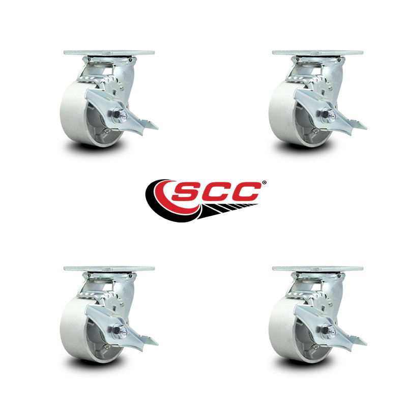 4 Inch Semi Steel Swivel Caster Set with Ball Bearings and Brakes Service Caster|SCC-30CS420-SSB-TLB-4