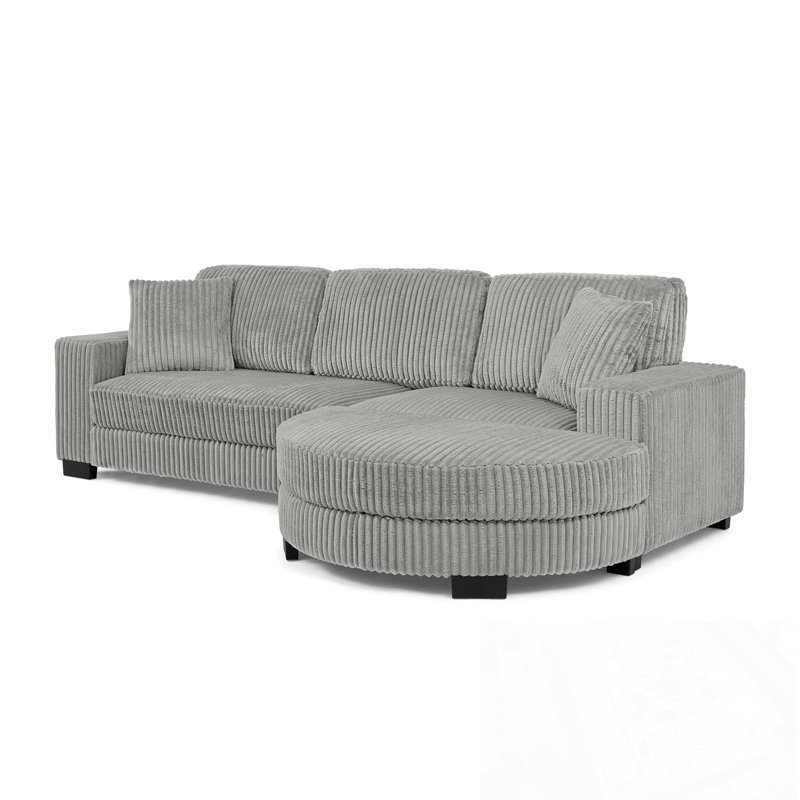 Canapé modulaire en L avec coussins et repose-pieds, Velours côtelé gris