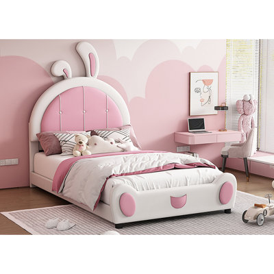 Upholstered Platform Bed With Rabbit Shaped Headboard