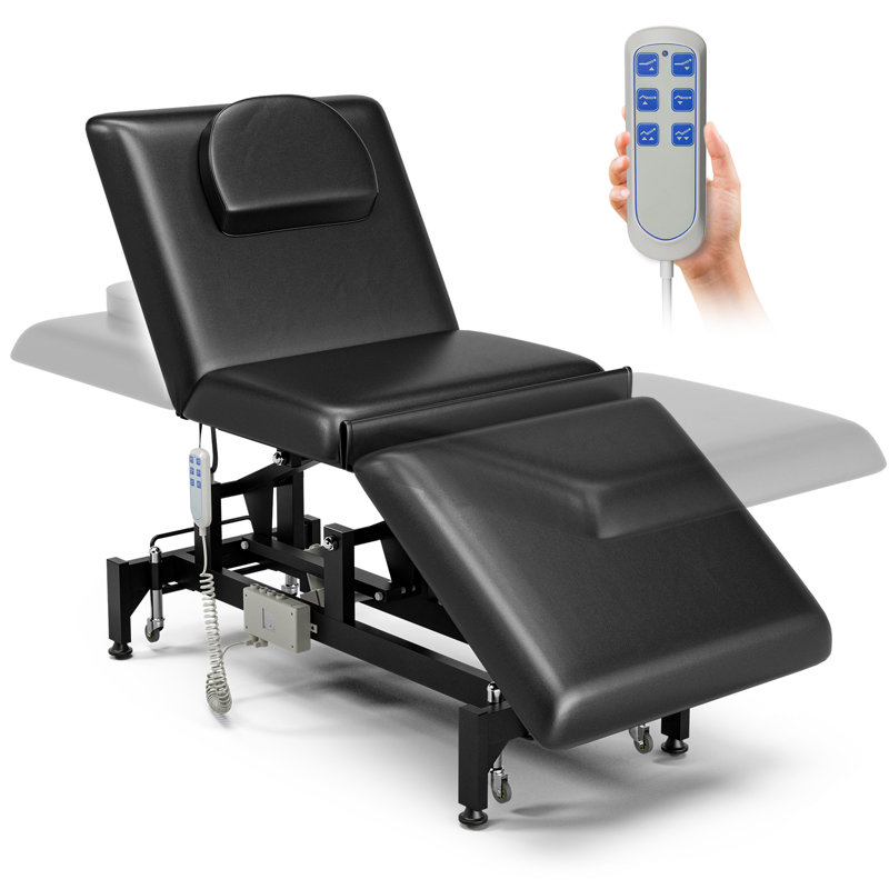 Table de massage entièrement électrique avec roulettes, table de traitement médicale réglable en 3 sections pour clients, lit de physiothérapie pour soins esthétiques du visage et spas, examen, noir