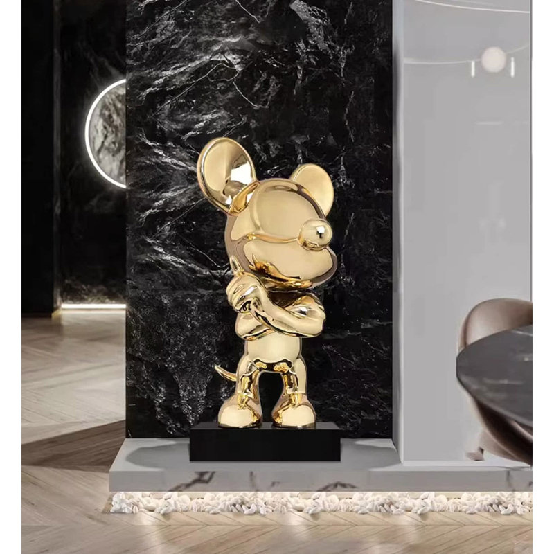 Sculpture créative en résine électrolytique Mickey, Or/noir