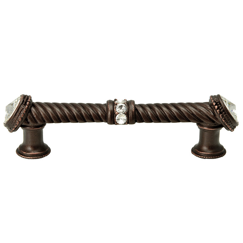 Caché 5 inches c.c. large pull with end & center 7 rivoli Swarovski Clear Crystals in Chalice, 4", Oil Rubbed Bronze