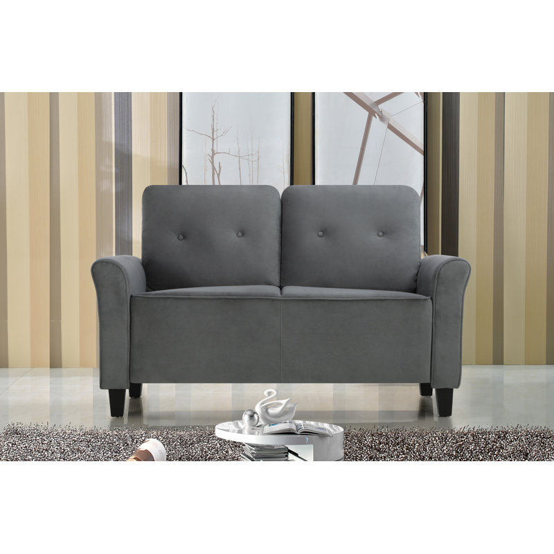 Glasser 58.69" Velvet Rolled Arm Loveseat, Gray