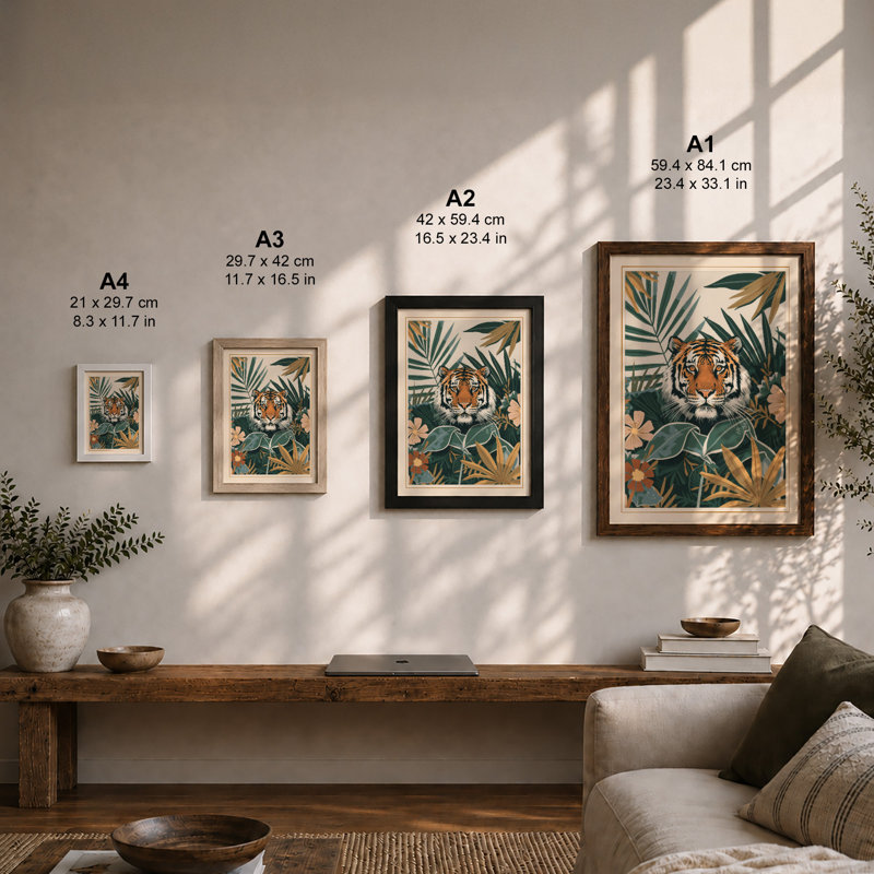 Tiger in the Jungle Tropical - Framed Print, Walnut, A1 - 84.1 x 59.4 cm
