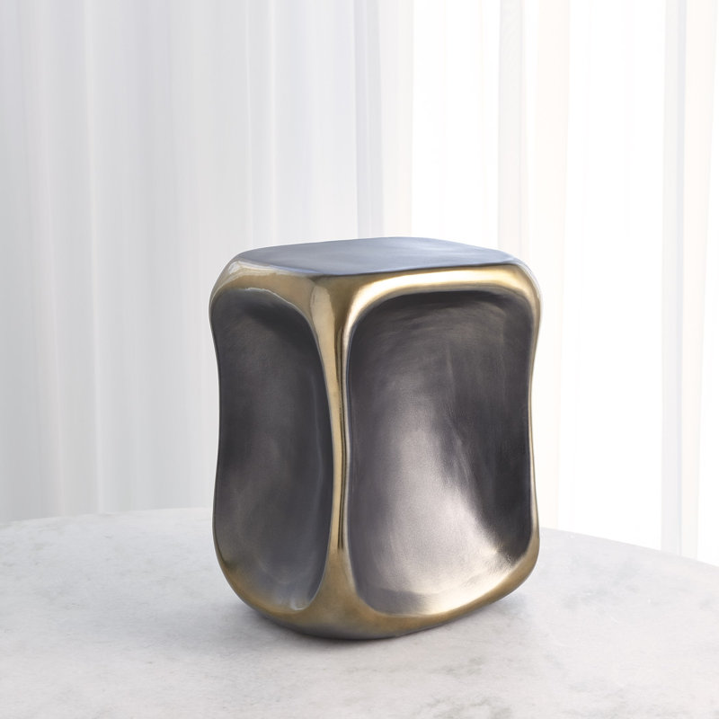 Small Black and Gold Ceramic Pinched Cube Accent Table