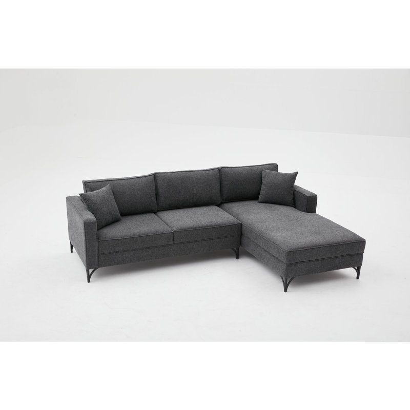 Modern Corner Sofa with Beech Wood Frame, 102.4 x 32.7 x 71.3 inches | 100% Polyester Fabric, Easy Clean | Metal Legs, 28 DNS Foam for Comfort | Anthracite & Black Colors, Industrial Design for Contemporary Living Spaces