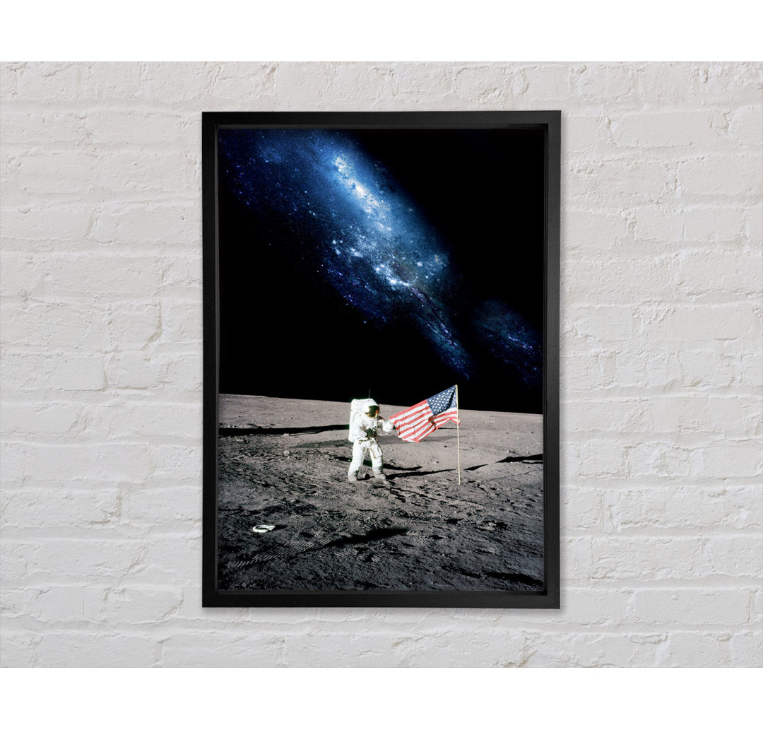 Astronaut und die amerikanische Flagge auf dem Mond - Einzelbildrahmen Kunstdrucke auf Leinwand