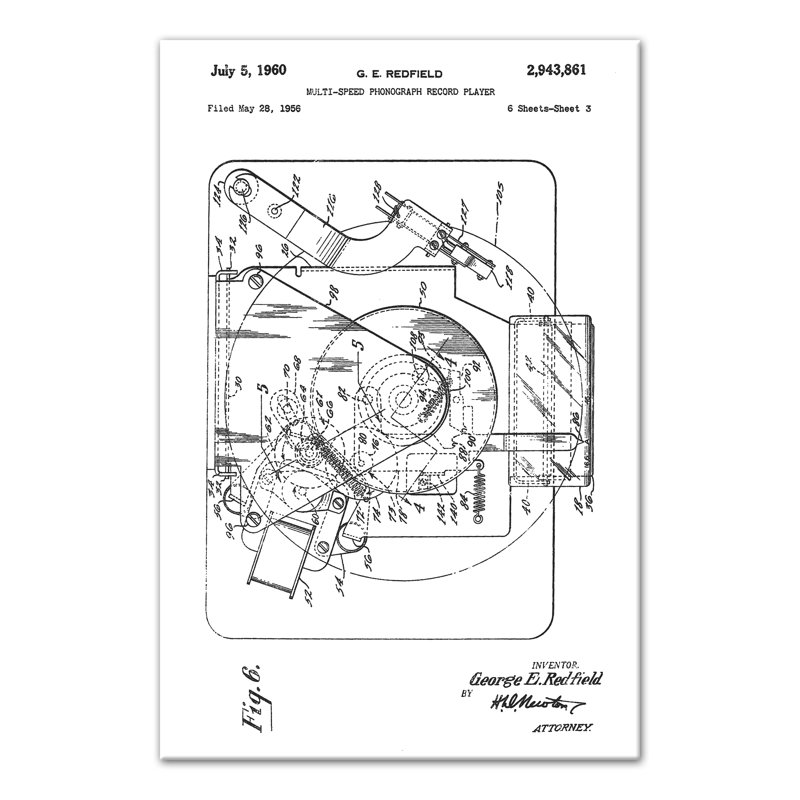 « rétro record player brevet », impression sur toile