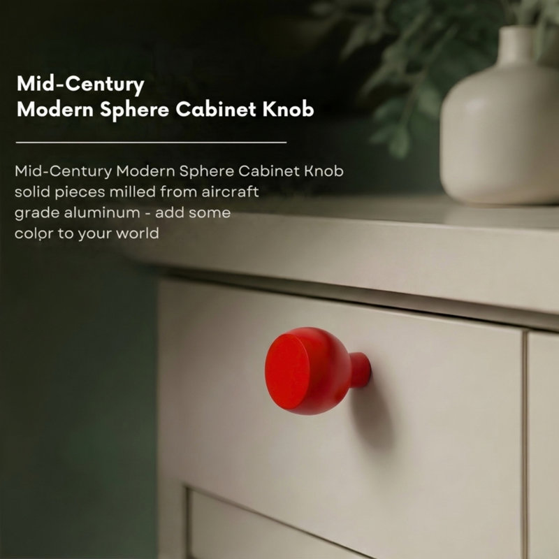 ROUS Hardware Mid Century Modern Sphere Knob, Rose (Red)