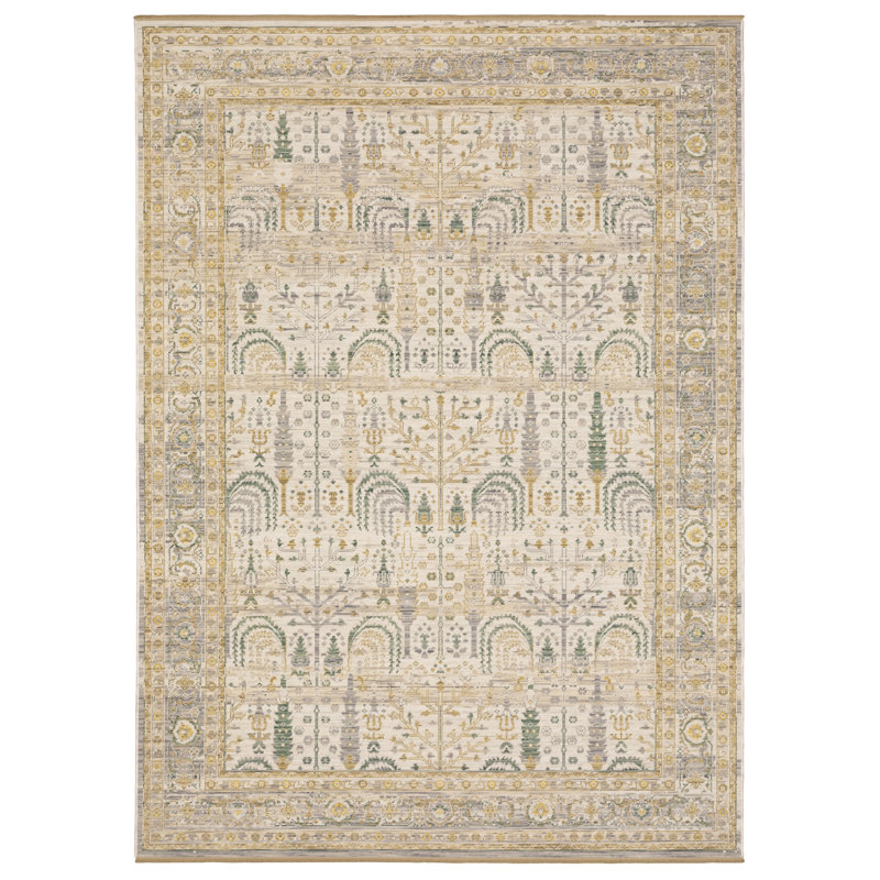 Tenneille Tree of Life Traditional Beige/ Green Wool Blend Area Rug, Rectangle 2' x 3'