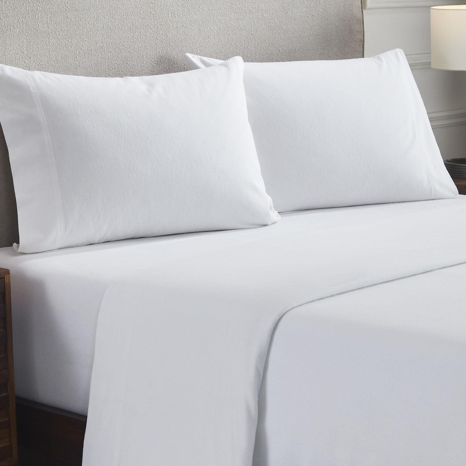 All-Season Breathable 100% Cotton Flannel Pillowcase Set, White, King