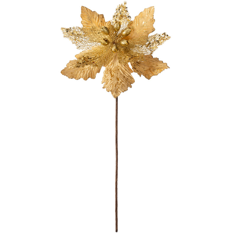 Fabric Poinsettia Arrangement, 40cm H x 32cm W x 32cm D, Gold