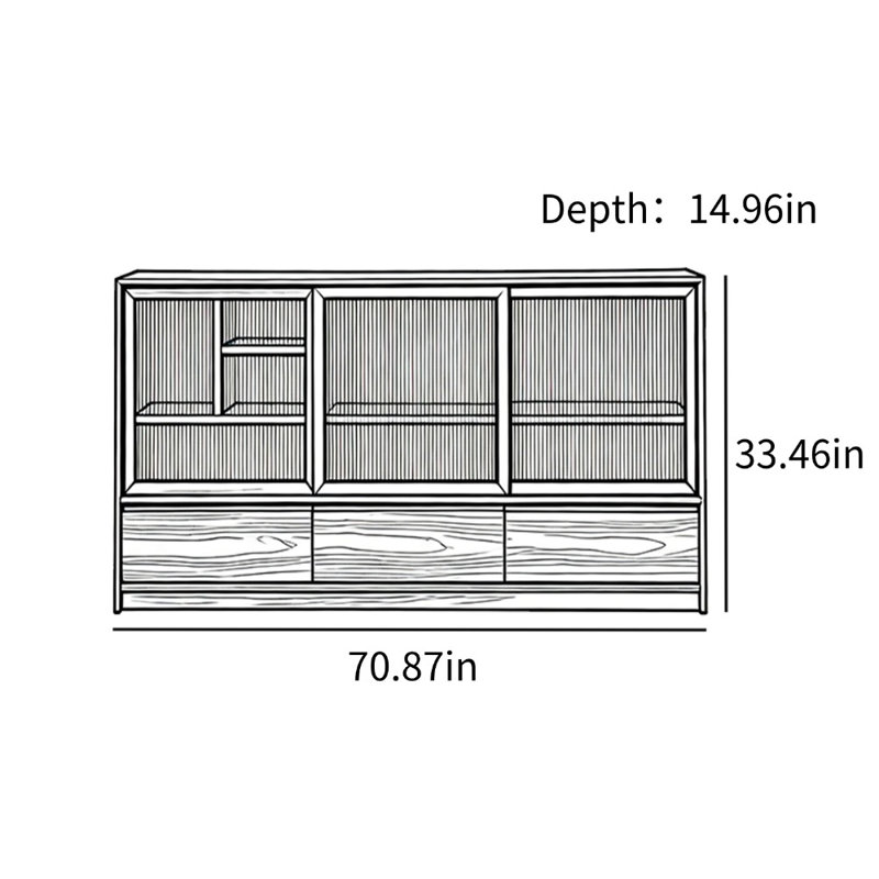 Buffet décoratif multifonctionnel et minimaliste, H 33,46 po x l 70,87 po x P 14,96 po, Brun