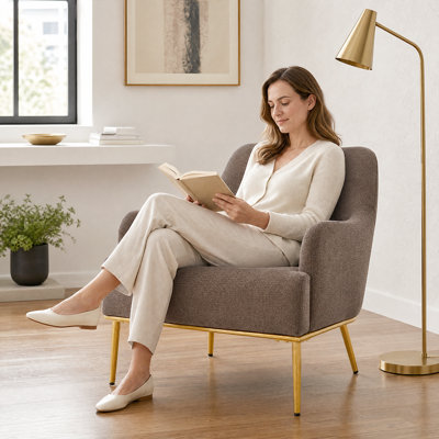 Fauteuil moderne confortable avec dossier incurvé et pieds en métal - Chaise de lecture ou d'appoint parfaite