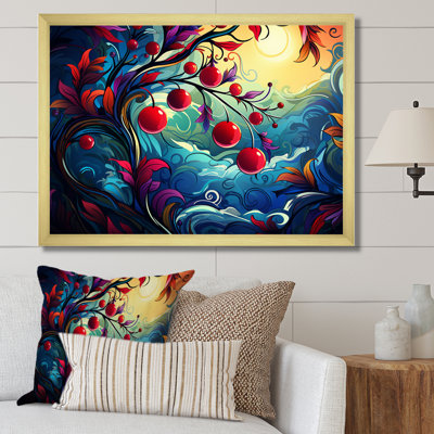 Cerisier rouge et bleu coucher de soleil - art mural cerise