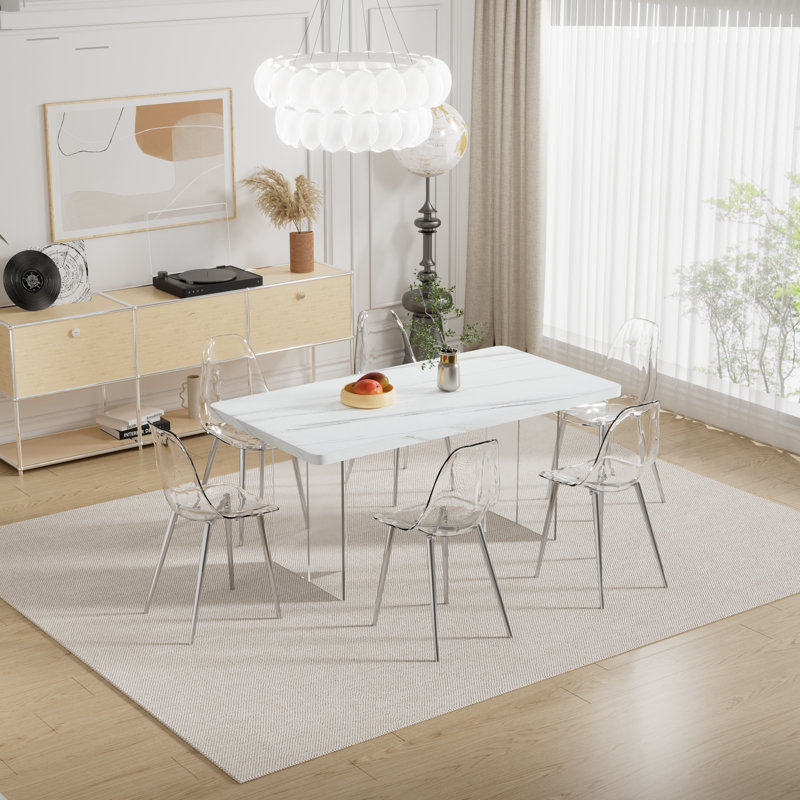 Ensemble de salle à manger rectangulaire L 67 po x l 35,4 po Larmar, Marbre blanc, Argent
