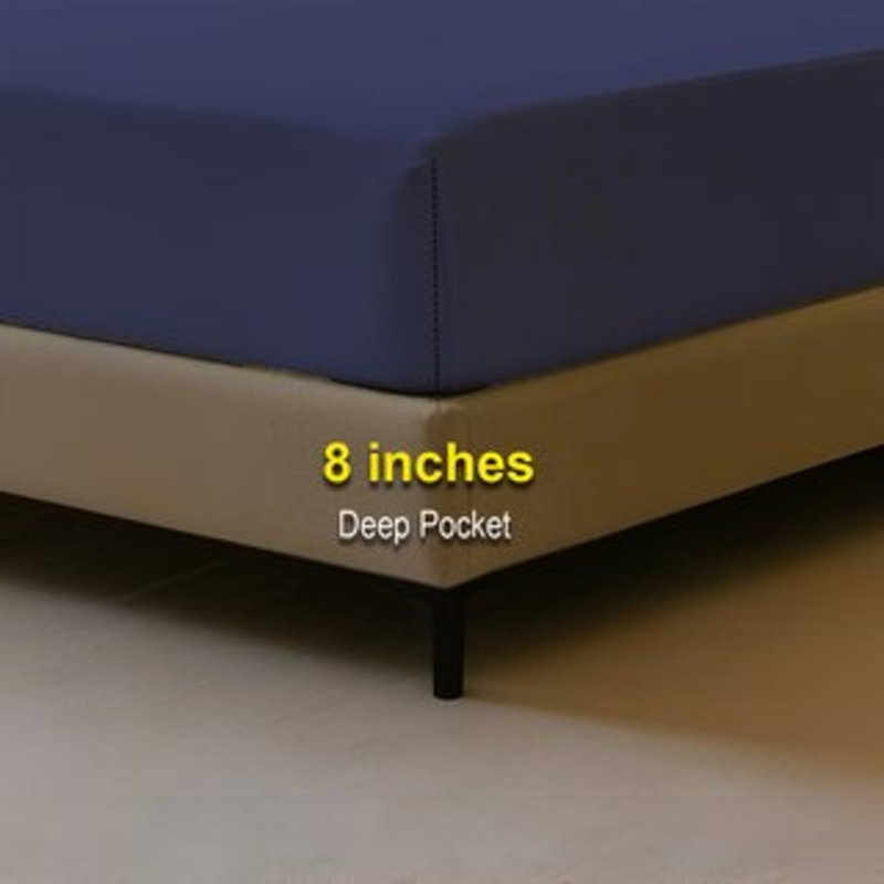 400TC Sateen Solid Cotton Fitted Sheet Fits Upto 8" Deep Pocket, Twin Fitted Sheet, Navy Blue