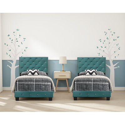 Modena Green Velvet Twin Bed Set of 2