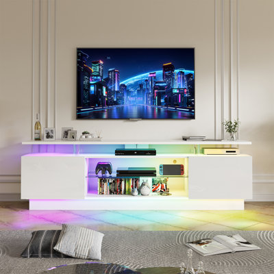 TV Stand for TVs up to 80" With 12 Colors LED Light & Remote & APP Control