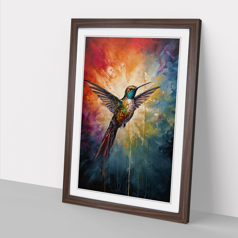 Hummingbird Modern Framed Print, 46cm H x 34cm W x 2cm D, Walnut Framed