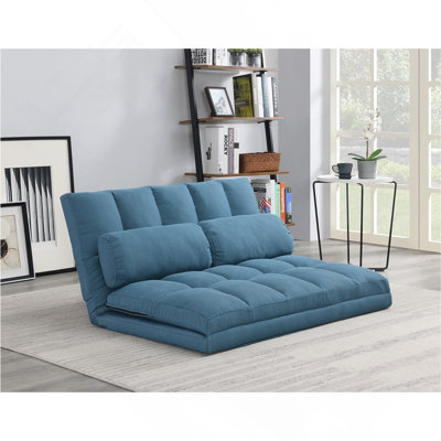 3-Fold Sofa Bed, Folding Mattress with 2 Pillows, Blue - High-Density Foam Filling, Polyester Fabric