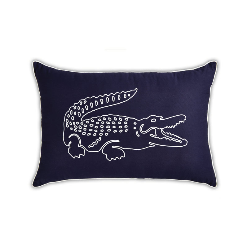 Lacoste Croc Decorative Throw Pillow, 100% Cotton Brushed Twill Accent Pillow, Modern Casual Home Decor Pillow with Iconic Crocodile Design, OEKO-TEX Certified, Navy, 16"x24"