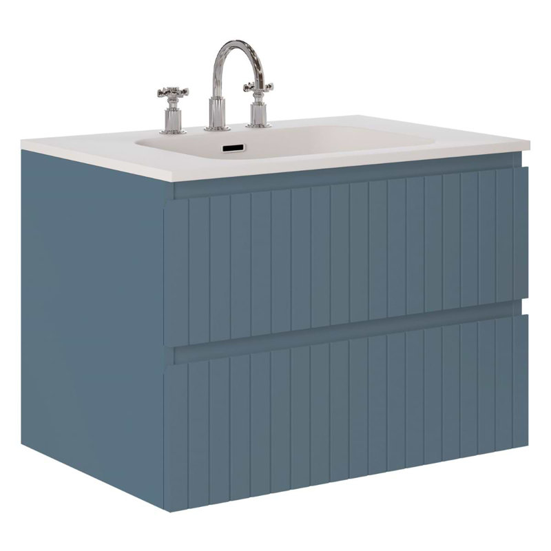 Meuble-lavabo simple flottant cannelé Adden, Denim Blue, L 30 po