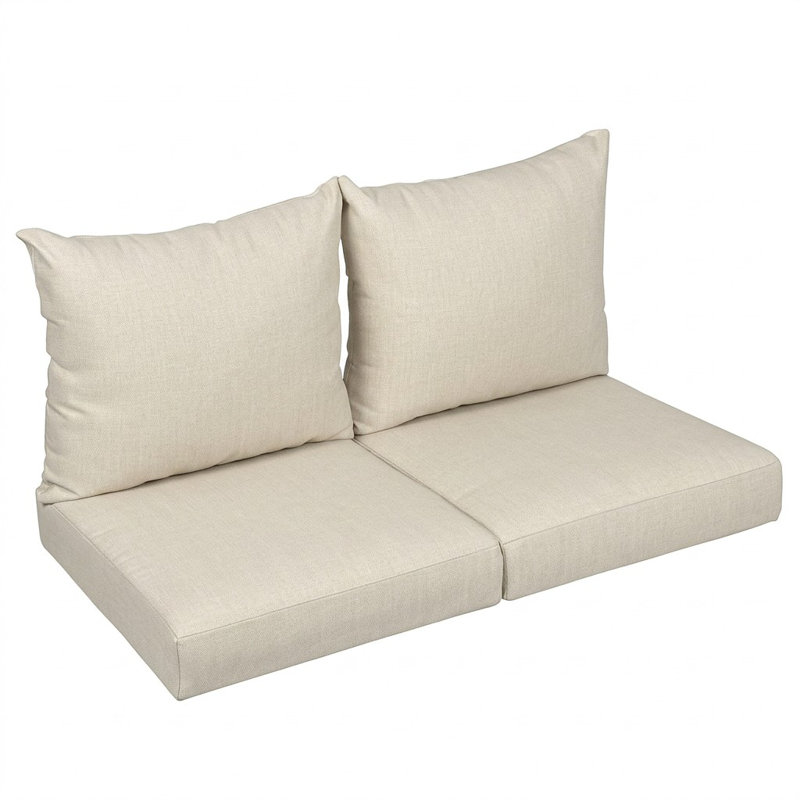 Sunbrella Outdoor Solid Loveseat Pillow and Cushion Set, Sunbrella - Canvas Cloud, 25 in W x 25 in D x 5 in H