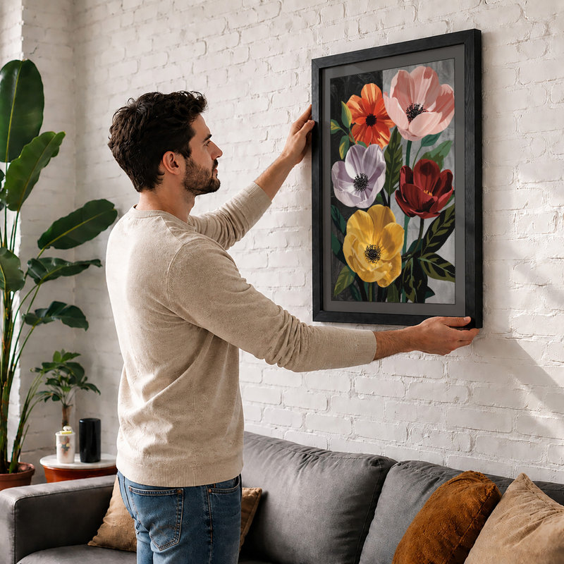 Five Blooms Botanical - Framed Print, A4 - 29.7 x 21.0 cm, Black