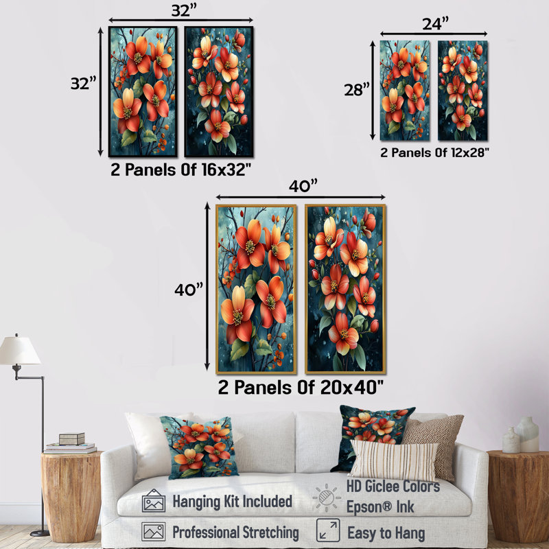 Kinkade I - Collection d'art mural floral 2 pièces, H 28 po x l 25 po, Cadre flottant doré