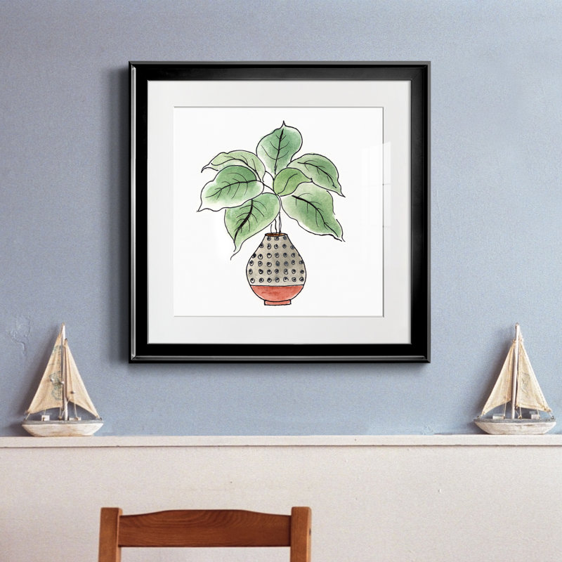 Boho Greenery I - peinture encadrée, Cadre noir, H 17,5 po x l 17,5 po x P 1,5 po