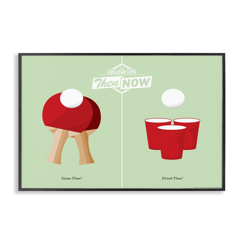 Pong Drink and Game Time, estampe numérique, design par Jadei, H 12 po x l 18 po, Giclée encadrée noir minuit