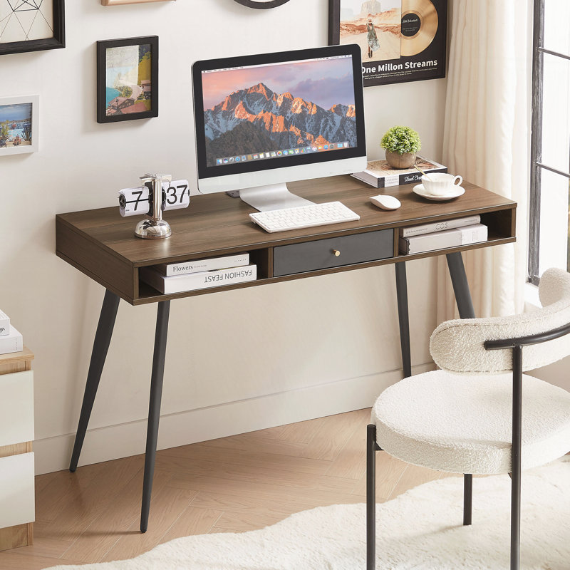 Bureau d'écriture moderne avec 3 tiroirs, Noyer