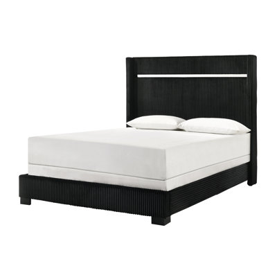 King Size Bed With Black Finish Channel Headboard Contemporary Upholstered Modern Panel For Bedroom