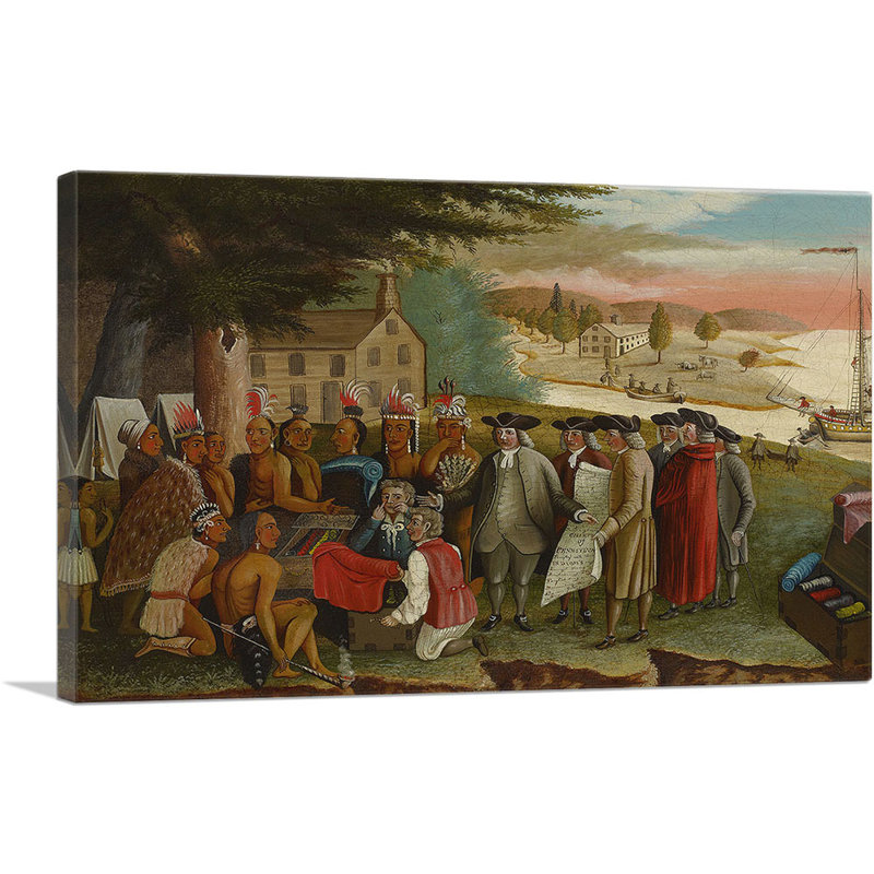 «Penn's Traité avec les Indiens 1840» par Edward Hicks, reproduction d'art sur toile tendue, H 26 po x l 40 po x P 0,75 po