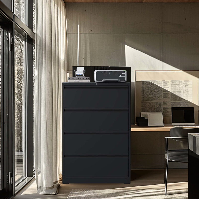 Classeur en métal noir verrouillable pour le bureau, compatible avec format A4 / F4, Noir