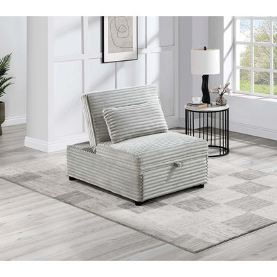 Convertible Wide-Welt Corduroy Sofa Sleeper Sofa Chair W/ Pull-Out Bed Smoke