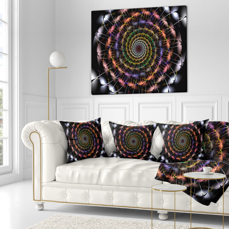 Fleur multicolore spirale abstraite - coussin imprimé abstrait, 16 po x 1 po, Coussin décoratif