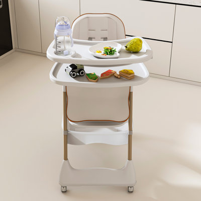 Chaise haute réglable de 0 à 6 ans, roues verrouillables silencieuses, coussin de siège imperméable, facile à nettoyer, pliable pour économiser de l'espace en une seconde, sac de rangement, forme ergonomique,