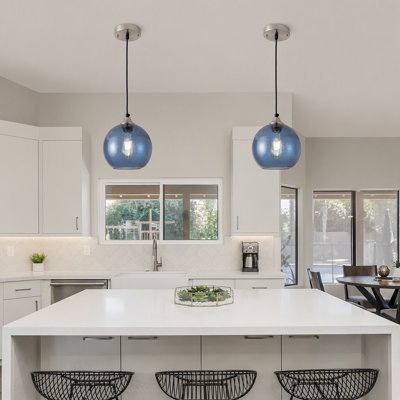 7.9" Light Blue Globe Glass Pendant Light, Modern Kitchen Island Lighting, 2 Pack for Bedroom, Living & Dining Room