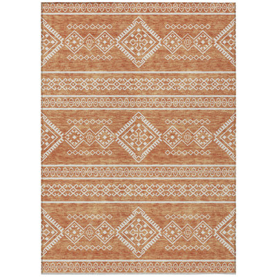 3' X 5' Copper And Ivory Southwestern Washable Indoor Outdoor Area Rug