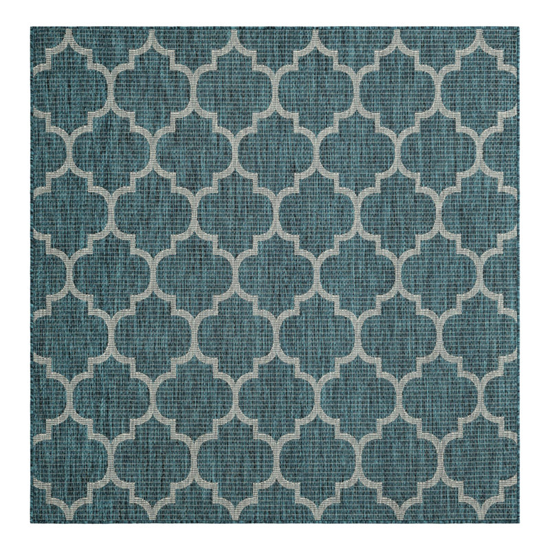 Annetrude Geometric Teal Indoor / Outdoor Area Rug, Square 6'1"