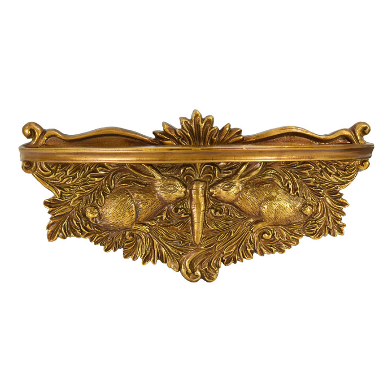Vintage Ornate Resin Rabbit Manor Baroque Leaf Accent Floating Wall Mounted Shelf - Antique Gold
