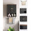 Armoire murale de salle de bain, armoire à pharmacie avec cloison ouverte et barre à serviettes, armoire de rangement rustique avec espace de rangement ouvert et caché, pour salle de bain, salon, cuisine, noir et noyer-1348400523