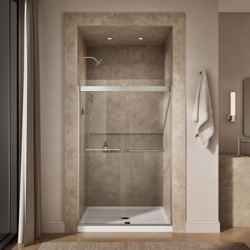 Levity 47.63" x 74" Bypass Shower Door with CleanCoat® Technology, Crystal Clear, Matte Nickel
