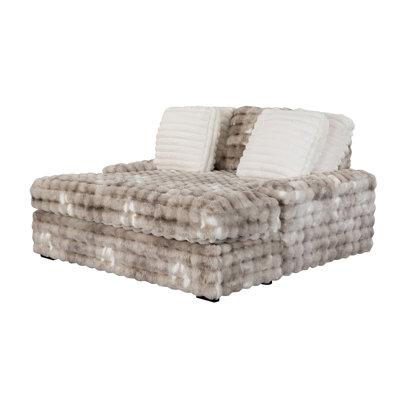 Modern Gray Fabric Lounger With Interface, Plushy Faux Fur Padding, Generously Filled Overstuffed Cushion And Cup Holders Contemporary Port, Coating, Widely