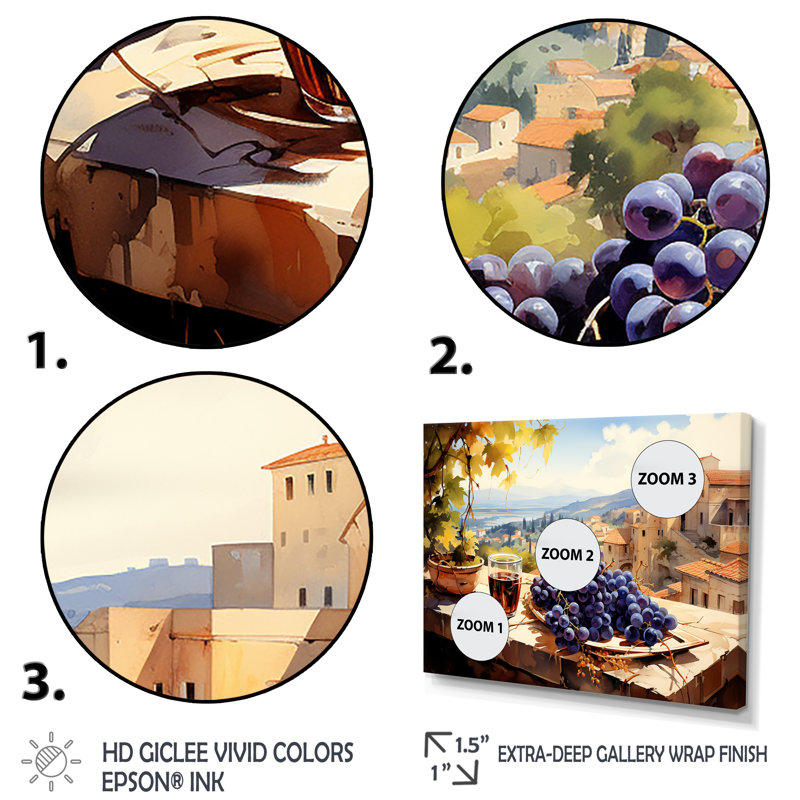 «Mauve Vineyard Tuscan balcon Views - Wine», art mural, H 16 po x l 32 po x P 1 po, Cadre flottant blanc