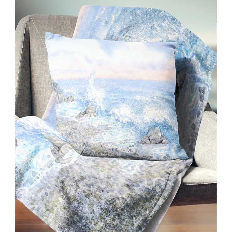 Blue Watercolor Waters - Oreiller imprimé Sea & Shore, 18 po x 18 po, Coussin décoratif