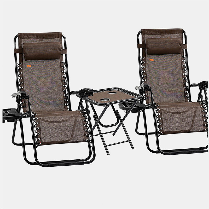 Ensemble de chaise à gravité zéro Outsunny avec table d'appoint, chaise inclinable pliante avec porte-gobelets et coussins, chaise longue réglable pour piscine, jardin, pelouse, plage, brun